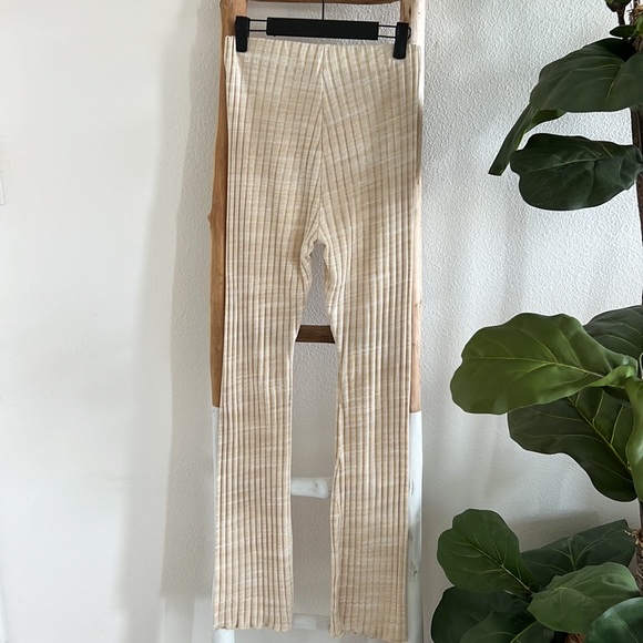 Zara Cream Tan Ribbed Flare Leg High Waisted Pants - Picture 7 of 8